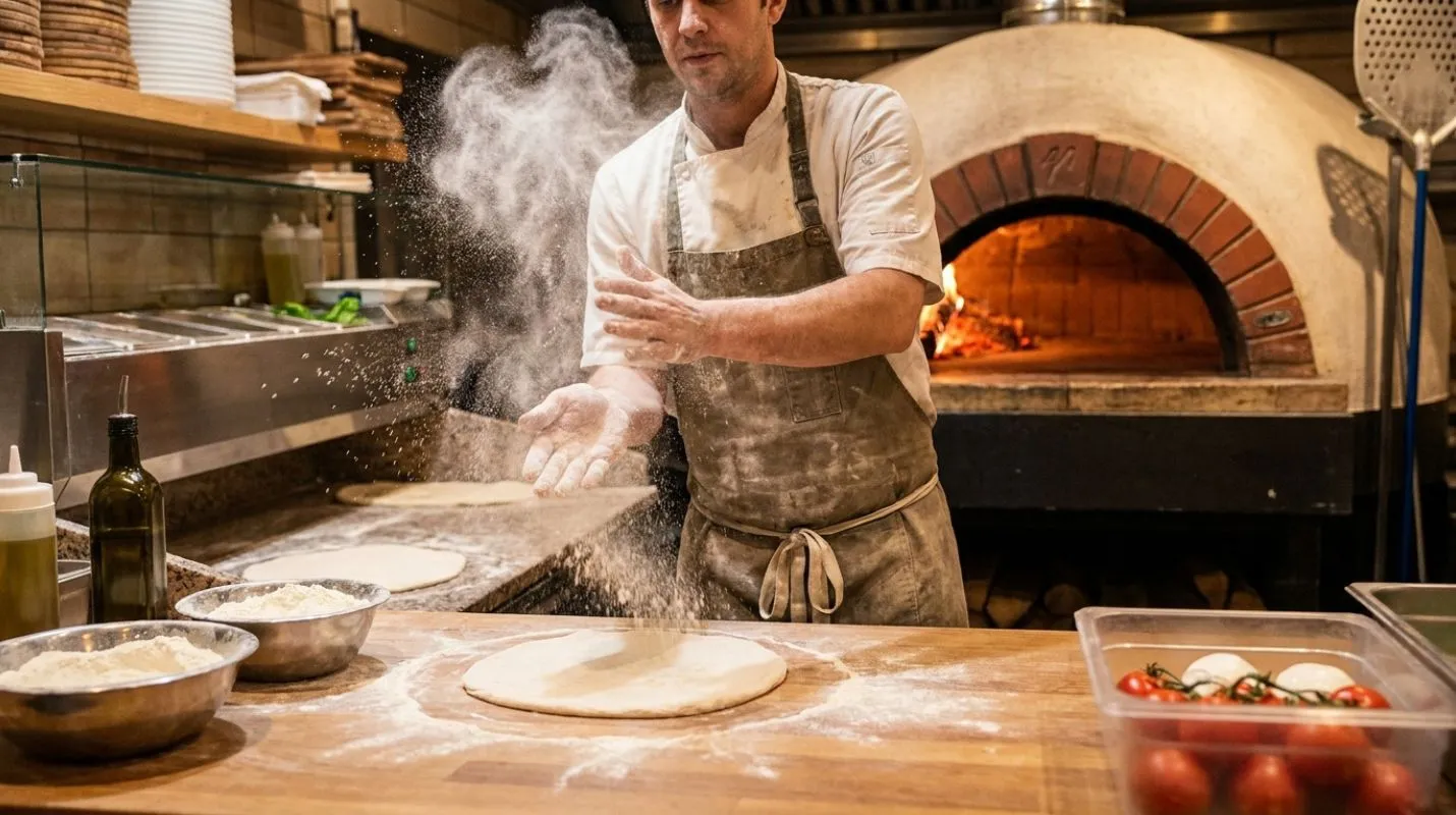 Pizza artesanal de forno a lenha